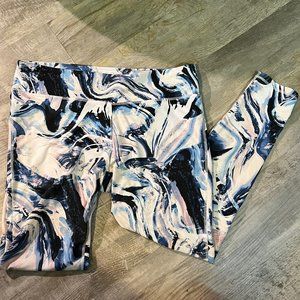 Fabletics Blue/White/Pink Swirl Pattern Leggings XXL